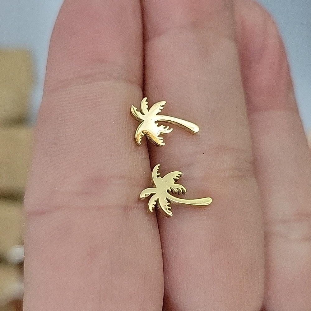 Gold Palm Tree Stud Earrings